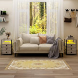 Nightstand With Charging Station, LED Light, Fabric Drawers, And Storage Shelf - Greige