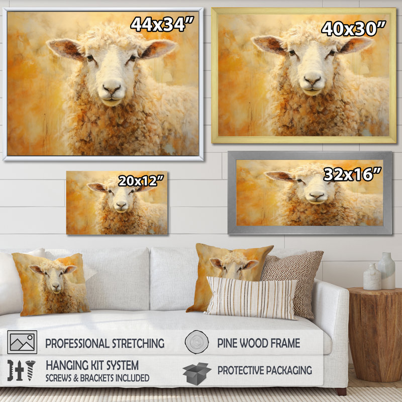 Encaustique jaune et mouton beige II - imprimé, 34" H x 44" W, Cadre flottant blanc