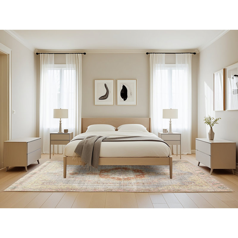 Tapis traditionnel vert / beige, Rectangle 5 pi x 8 pi