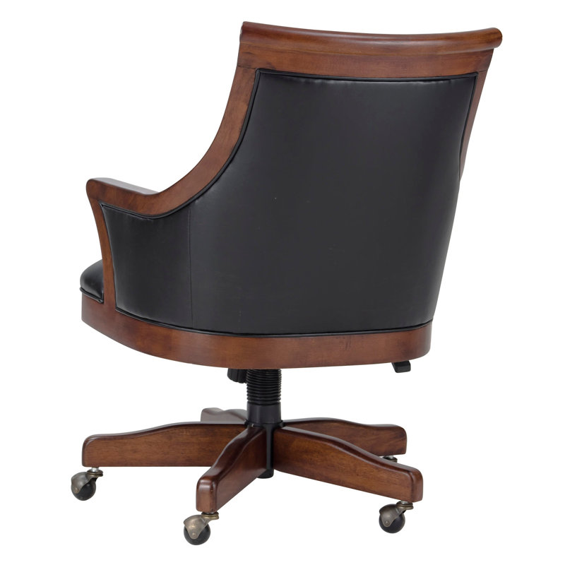 Bonavista Swivel Club Chair, Distressed Hardwood Frame with Faux Leather Upholstery, Adjustable Height and Tilt, Ball Casters