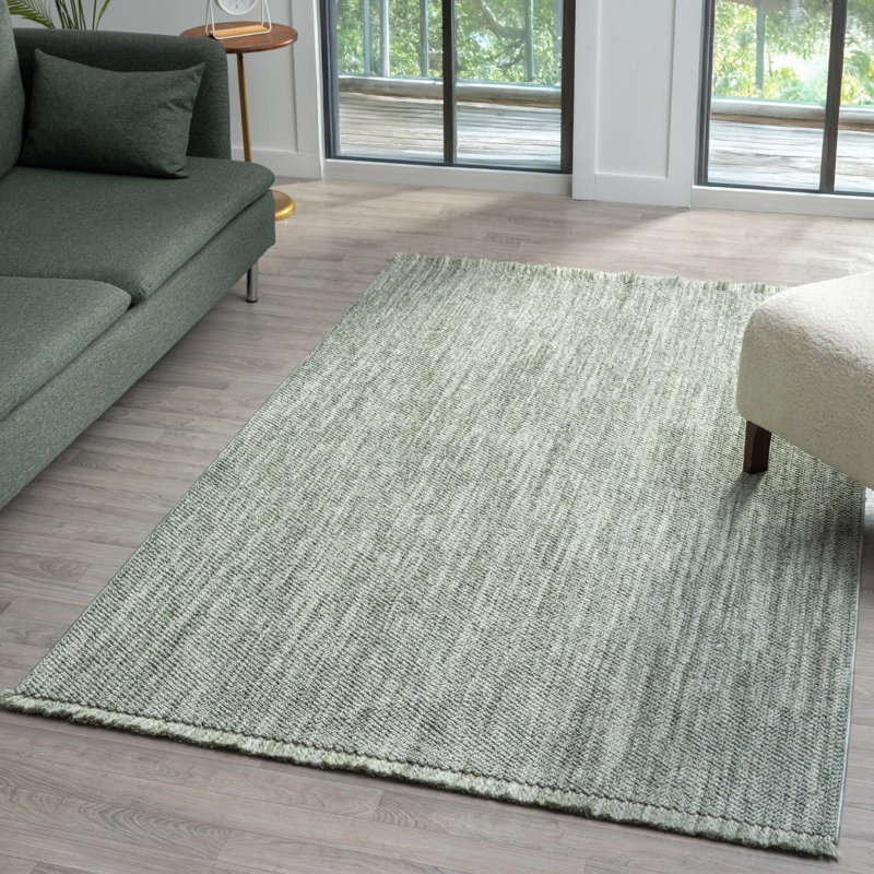 Textured Fringed Area Rug, Rectangle 6' x 9', Green