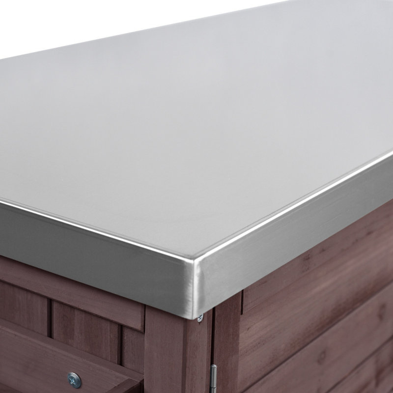 Armoire décorative avec plateau en acier inoxydable, îlot de cuisine extérieur avec table de barbecue pliable