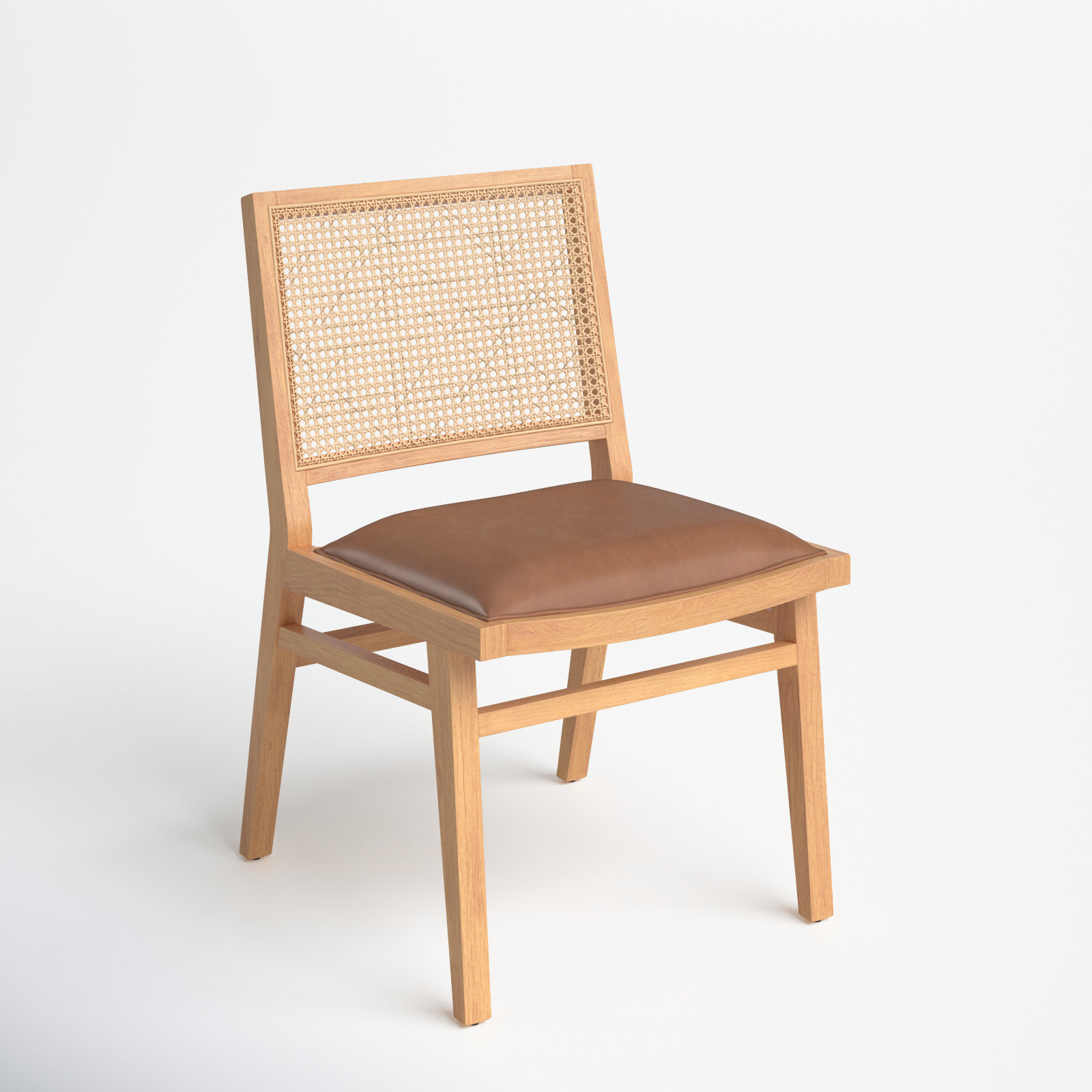 Miraz Cane Back Dining Chair, Cognac Faux Leather, Natural Beech