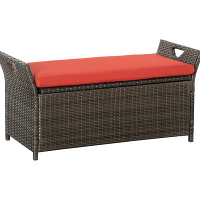 27 Gallon Patio Furniture Storage Bench, Red, With Handles And Cushion, Crafted Outdoor Pe For A Gorgeous Space Red & Made Of