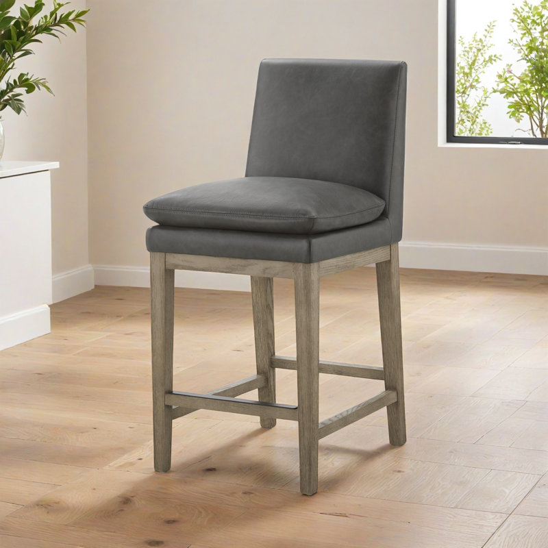 Tabouret de comptoir rembourré en cuir Bethea, 3, Ardoise Copley
