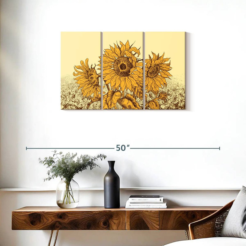 Champ de tournesols rétro Alvord, H 20 po x l 33 po