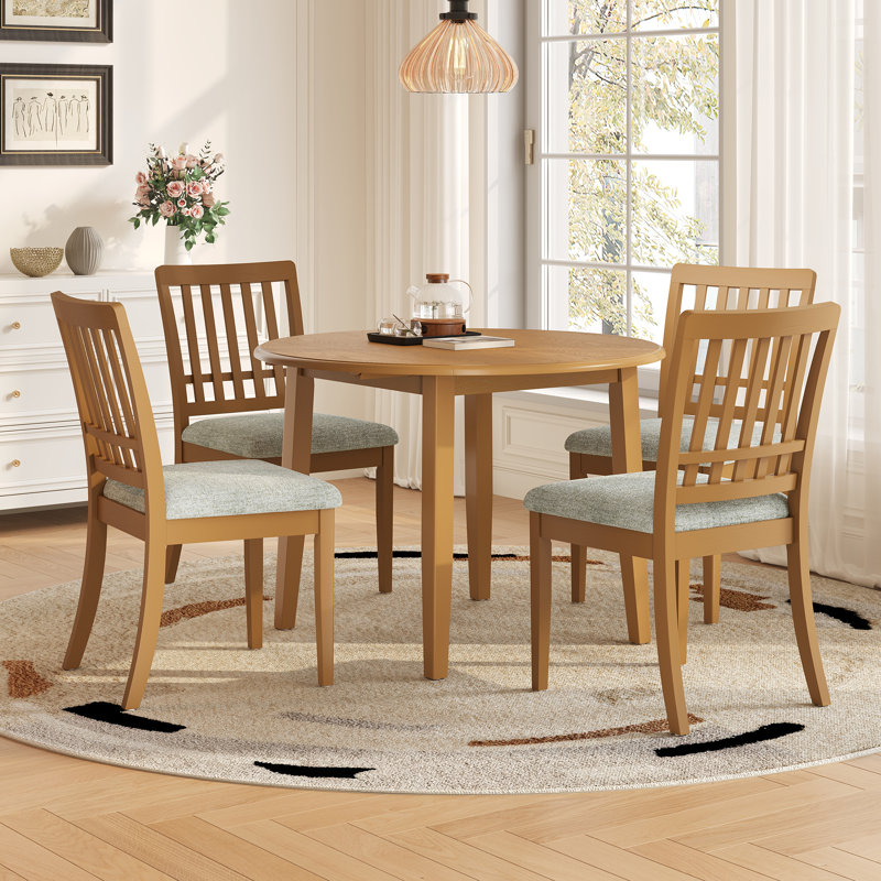 Ensemble de table de salle à manger 5 pièces avec 4 chaises rembourrées, Marron clair