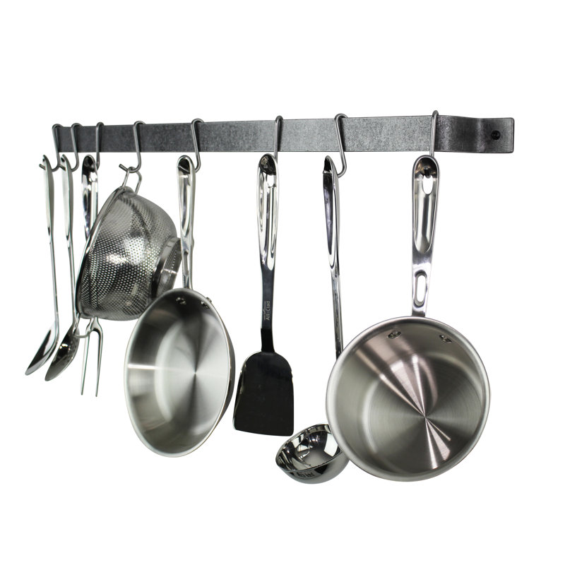 Handcrafted Easy Wall Mounted Pot Rack, 3" H x 36" W x 3" D, Stainless Steel