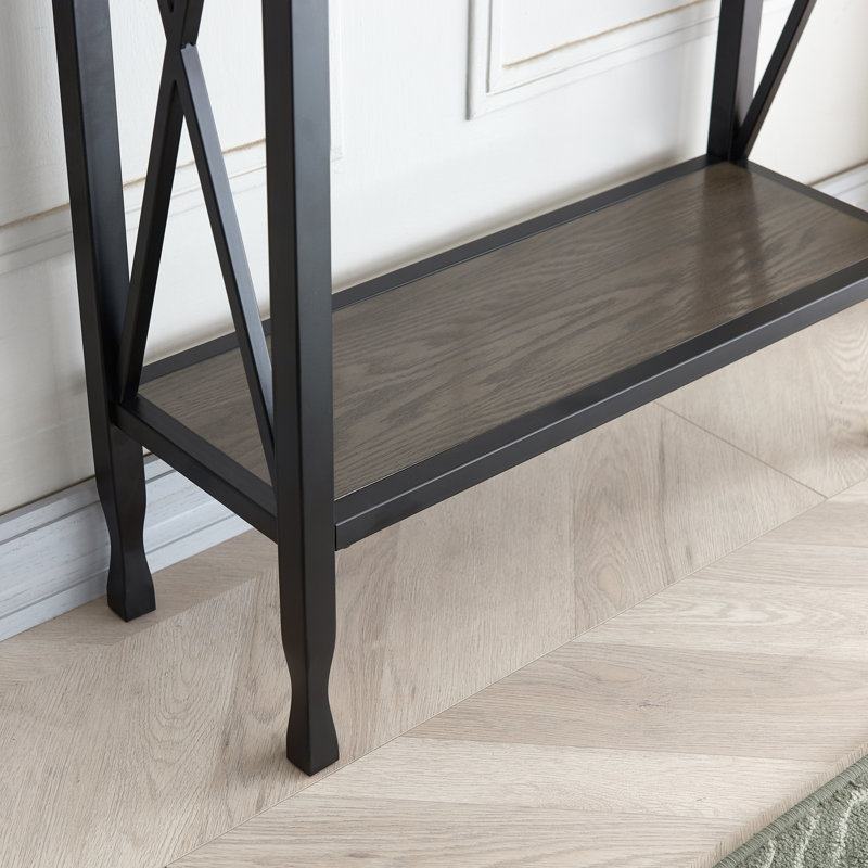 X Design Mixed Solid Wood and Metal Hall Console in Smoke Gray