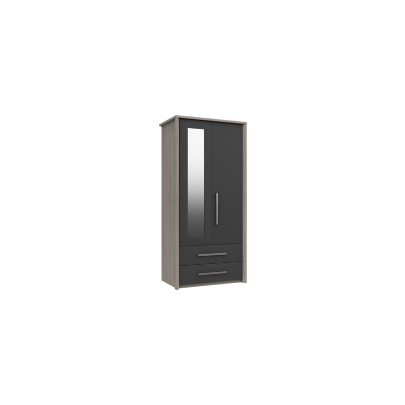 Colville 2 Door Manufactured Wood Wardrobe, Grey Oak/Graphite Gloss