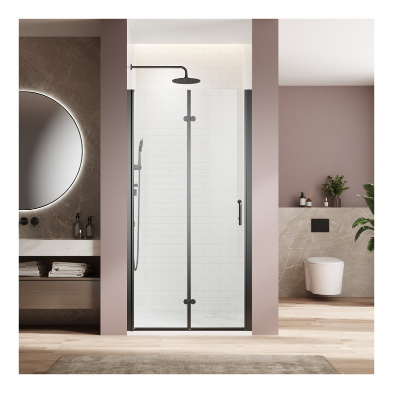  Bifold swing double glass panel shower door 30 in.W x 72 in.H,adjustable frameless shower door with 1/4 inch tempered glass