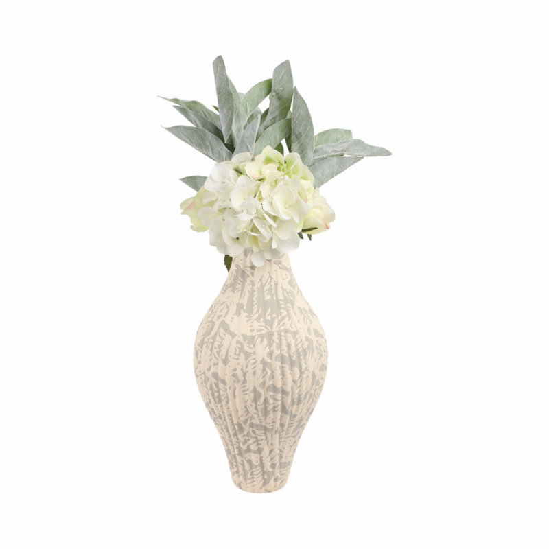 Earthenware Pottery Vase with Textured Design Modern Accent for Home Decor, 14" H x 7" W x 7" D