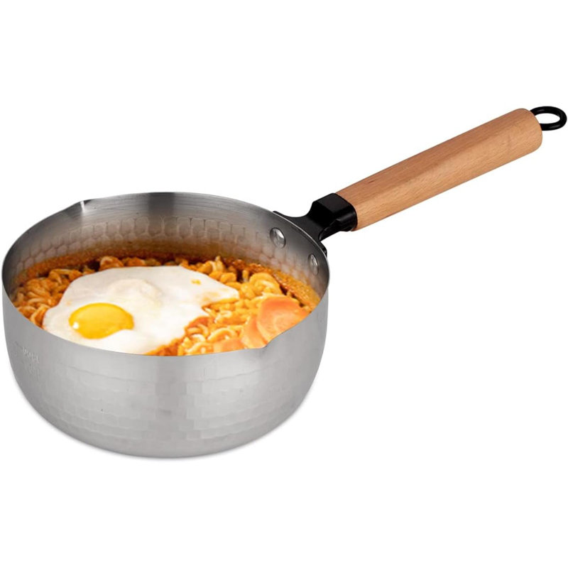 Casserole à casserole en acier inoxydable avec poignée en bois, 2,2 pintes