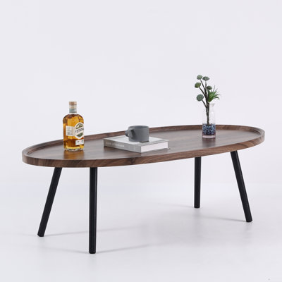 Oval Coffee Table, Modern Wood Grain MDF Coffee Table with Black Legs, 47.2" x 23.6" x 15", Living Room Sofa Table for Home Office