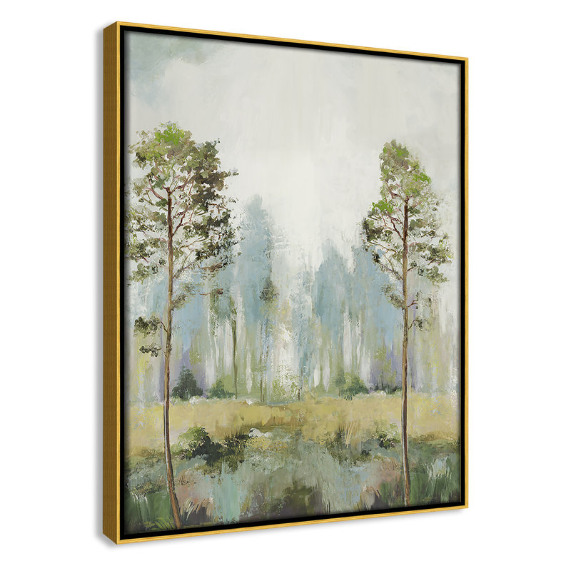 Teton Tall Green Trees II by Teton Pearce - Floater Frame Print on Canvas, 15.5" H x 12.5" W, Gold
