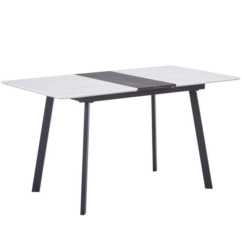 Lozano Extendable Rectangular Dining Table with Stainless Steel Base, White/Black, Black