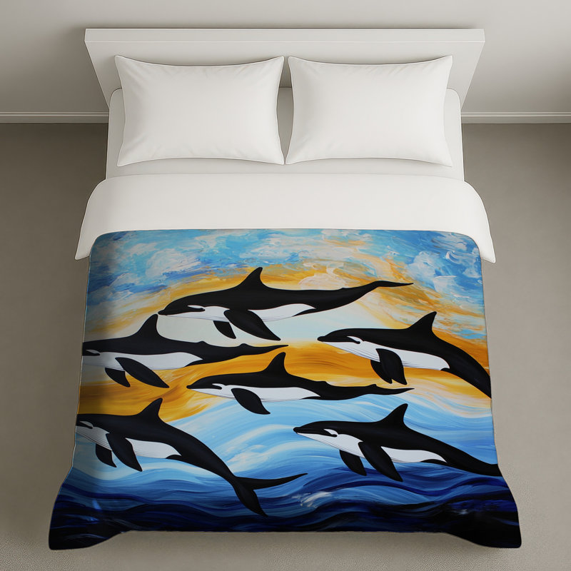 Orcas Bedding Animals Duvet Cover Coastal Beach, Queen