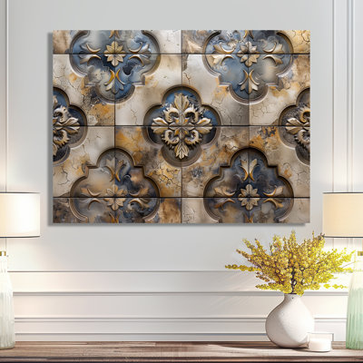 Medival Grey Gold Vintage Ceramic Tiles II - Abstract Tile Wall Decor