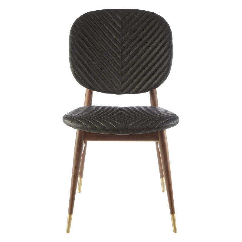 Jaron 46cm H Genuine Leather Upholstered Side Chair in Black