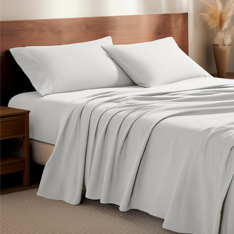 100% Cotton Flannel Sheet Set, California King Sheet Set with 2 Pillowcases, Antique White