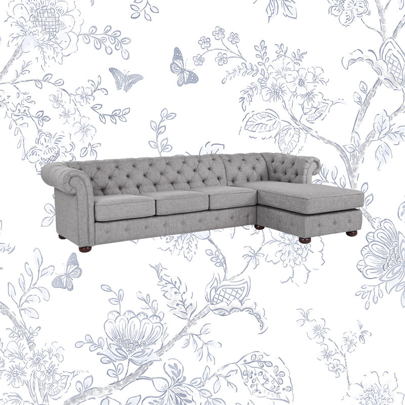 Huskins Upholstered L-Shaped Sectional Right Hand Facing, Grey Linen