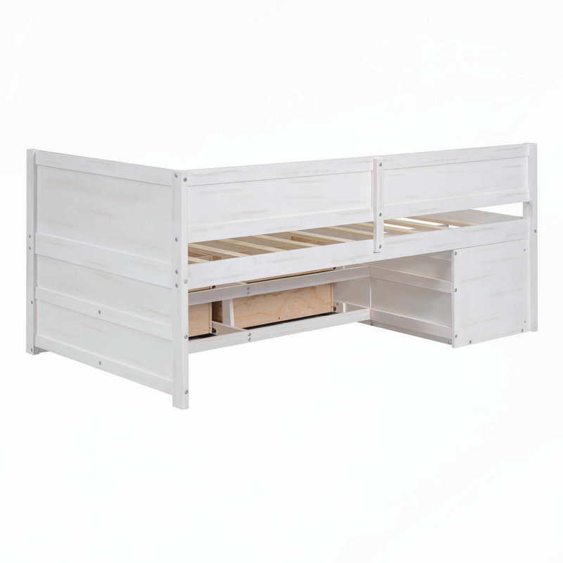 Lit de jour simple polyvalent avec tiroirs et tablettes pour optimiser l'espace, Lit simple, Blanc