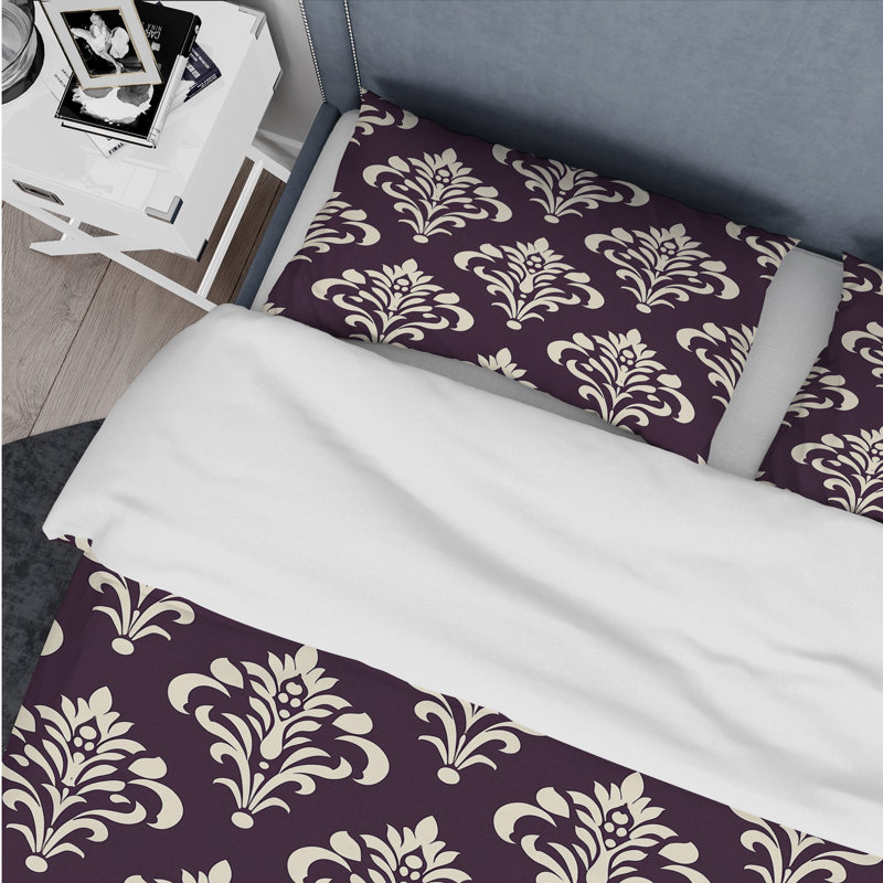 Ensemble de housse de couette moderne mauve blanc damassé Elegance VII, Housse de couette très grand et 2 très grandes t