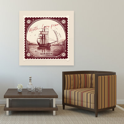 «Lisbon Sailing Ship Stamp», rétro, architecture traditionnelle de ville, impression d'art mural