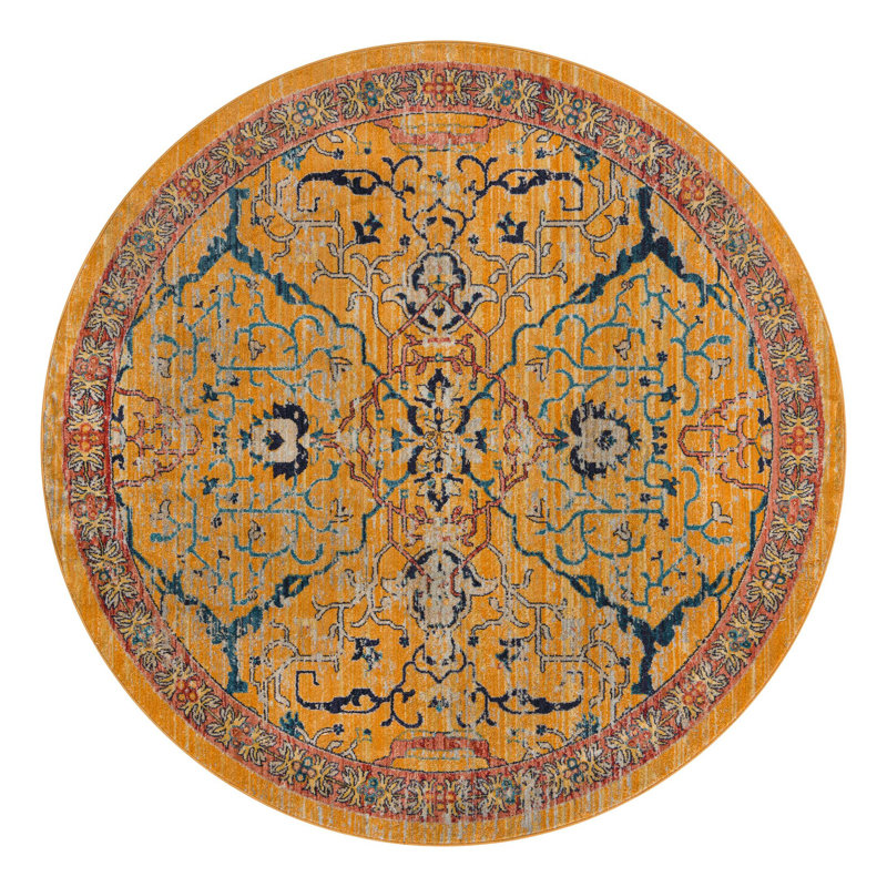 Alkire Floral Indoor Rug, Round 7'
