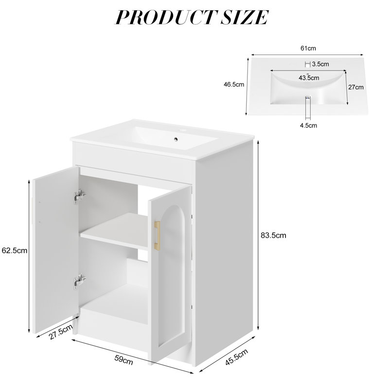46mm Single Bathroom Vanity with Drop In Ceramic Basin