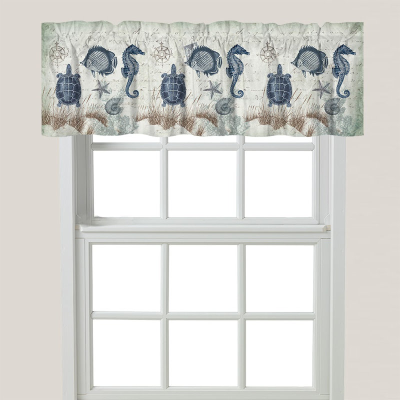 Seaside Postcard Coastal Blue and Beige Window Valance