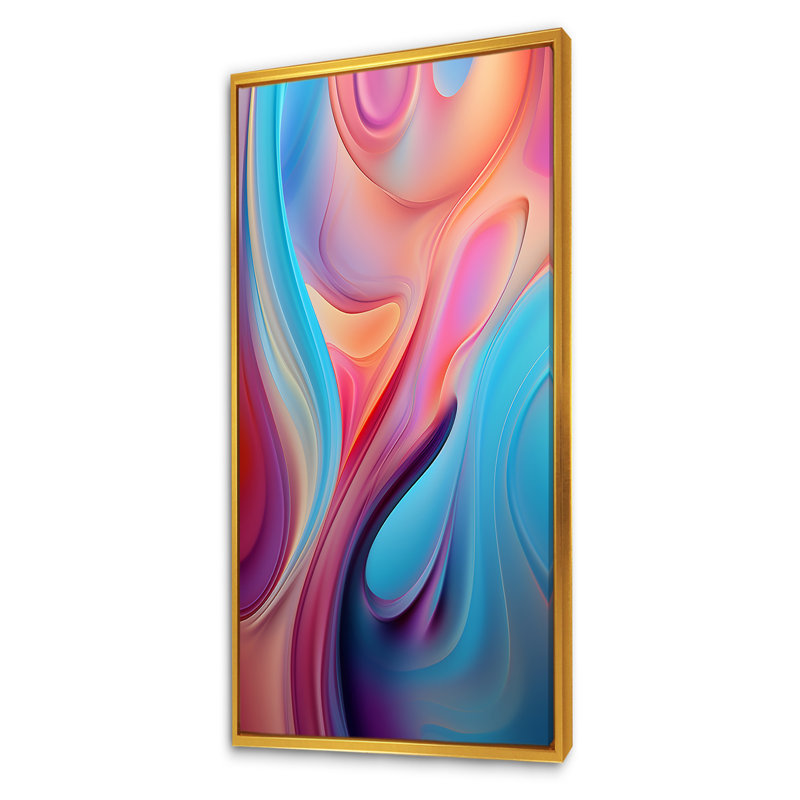 «Transitional Pink and Blue Shapes III», art mural abstrait sur toile, Cadre flottant doré, H 60 po x l 28 po x P 1,5 po