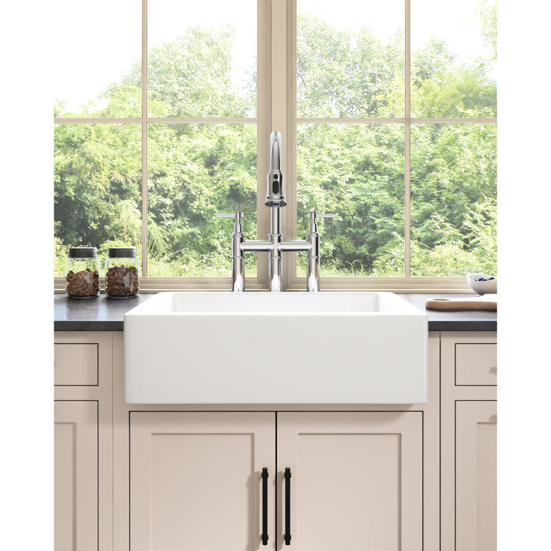 Évier de cuisine à tablier blanc, L 24 po x l 19 po, céramique, bols profonds pour la vaisselle, teinture, cuisson à haute température, design moderne Scratch - pots de qualité