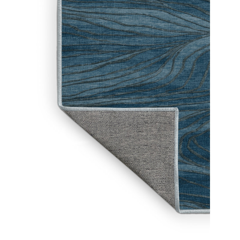 Tapis bleu turc lavable à la machine, Rond 6 pi