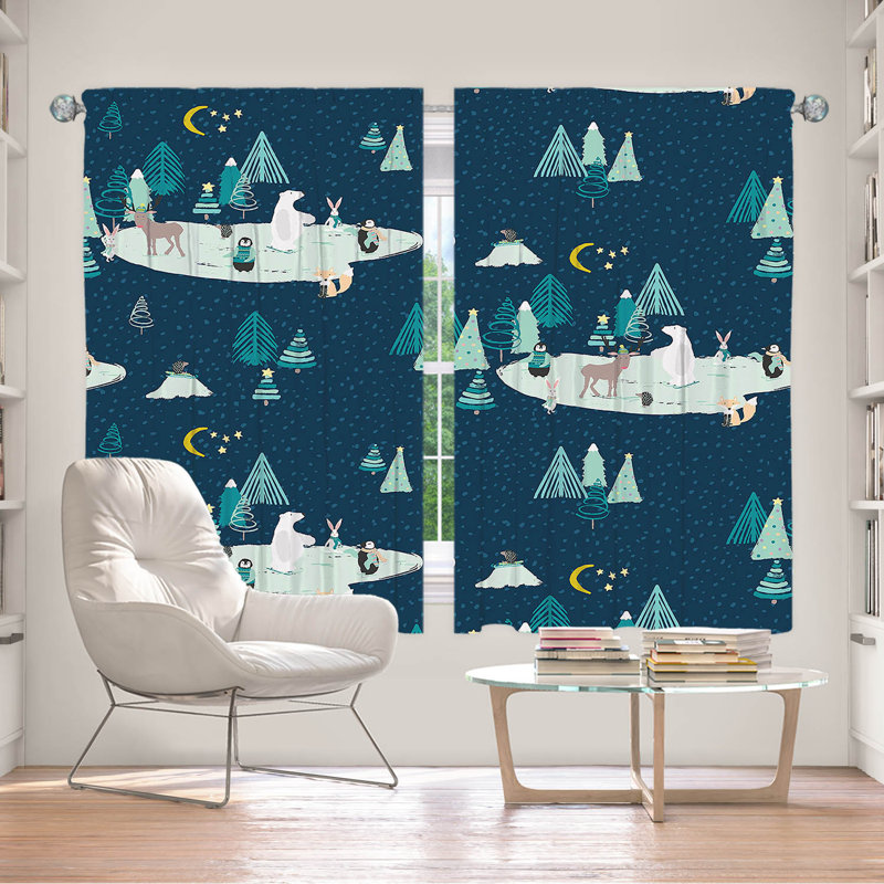 Lined Window Curtains 2-panel Set for Window Size Metka Hiti Wildlife Night Ice Skating I, L 56 po x L 78 po