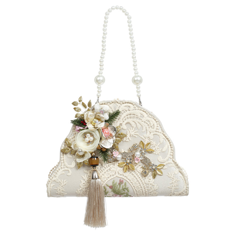 Ivory Bag, Pearl Ornament - 10 X 6.5 Inches