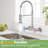 Double-Handle 2-Hole Wall-Mount Pre-Rinse Bridge Kitchen Faucet-125077425