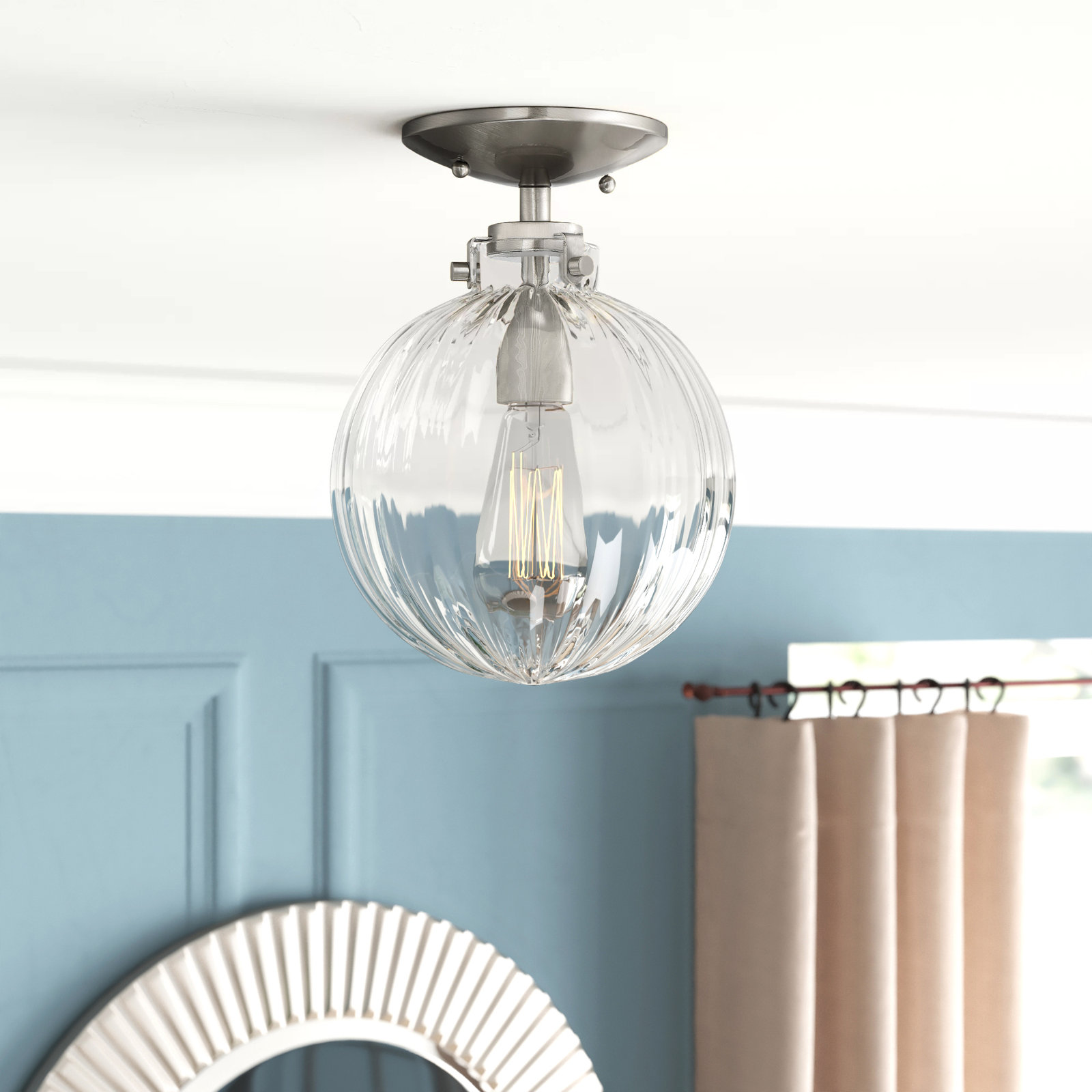 Kaydan Single Light Semi Flush Mount, Brushed Nickel