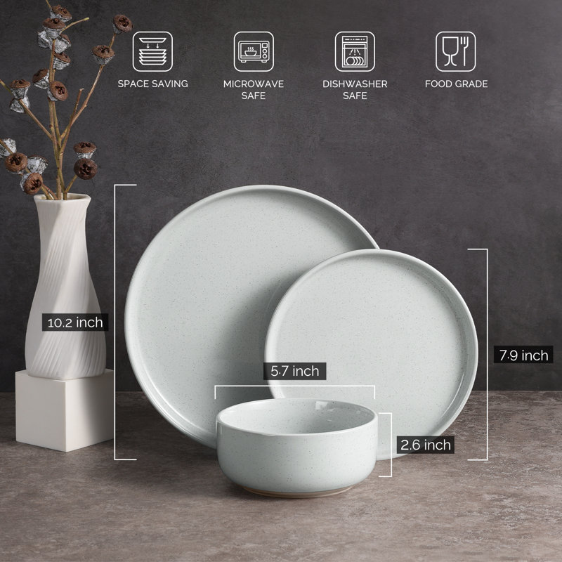 Latitude Run® Stoneware Dinnerware Set, 18 Pieces Plates and Bowls Set, Dishes Set for 6,, Grey