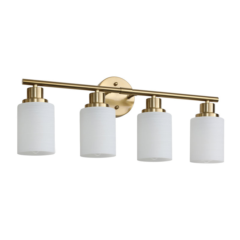 4- Golden Bathroom Vanity - Frosted Glass For Decoration Lighting With Shades Modern, 10.31" H x 24.18" W x 6.39" D, Gold