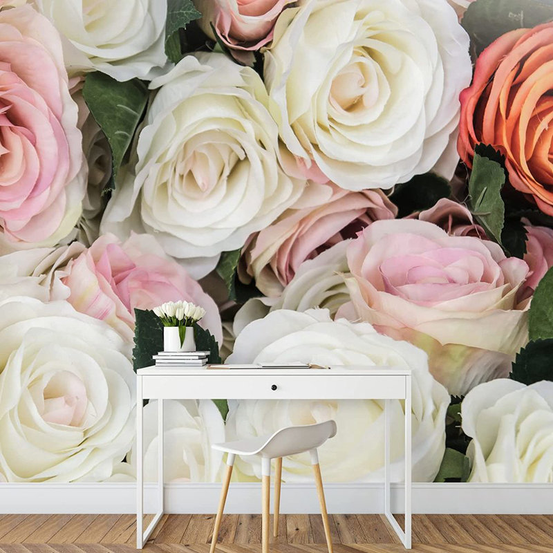 Romantic Wedding Rose Flowers Wall Mural, 100" L x 144" W