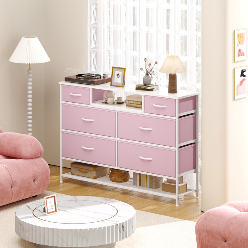 120 cm W Chest of 6 Drawers, Pink/White