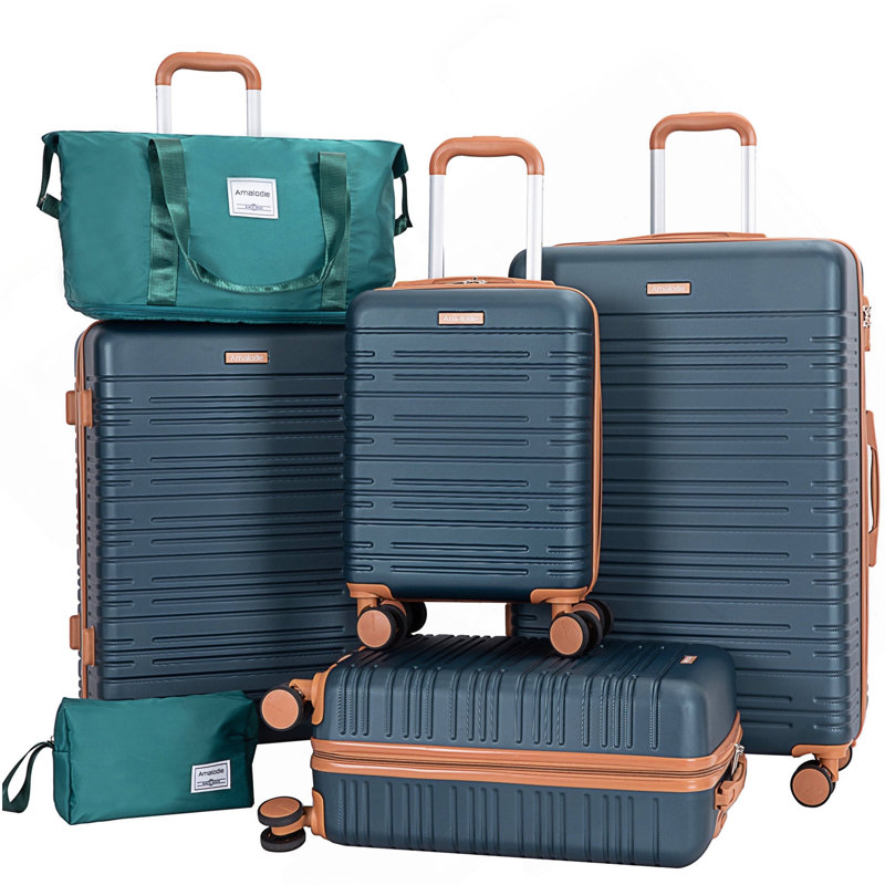 Ensemble de bagages 6 pièces, valise de voyage en ABS rigide avec serrure TSA, vert foncé