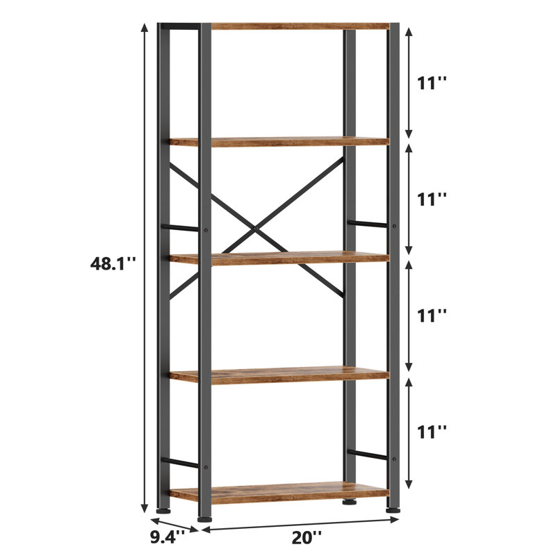 Book Shelf, Tall Wide Bookshelf, Industrial Open Bookcase, Display Shelves Storage Organizer, Shelving Unit for Living Room, Home Office, Bedroom