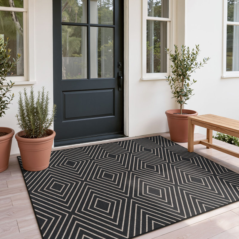 Modern Easy Jute Washable Indoor/Outdoor 3x5 Area Rugs, Black