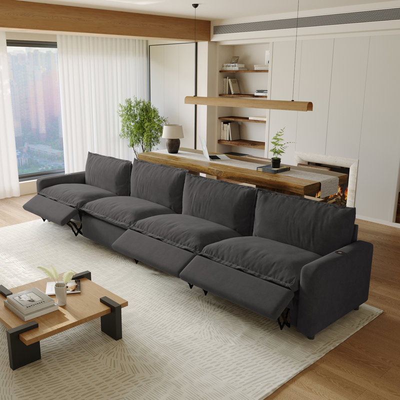 4-Piece Modular Power Sectional For Small Spaces With Zero-Gravity And Heated Seats, 35.04" H x 148.82" W x 33.46" D, 4