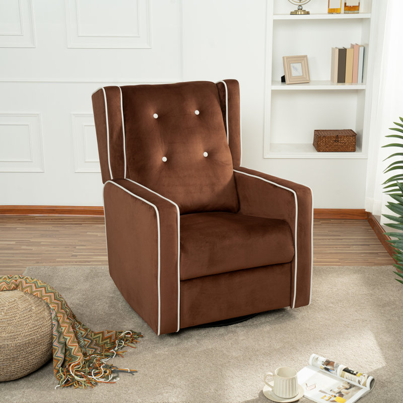Parkhur 29" Wide Upholstered Manual Swivel Glider Rocker Recliner Nursery Chair, Chocolate Microfiber/Microsuede