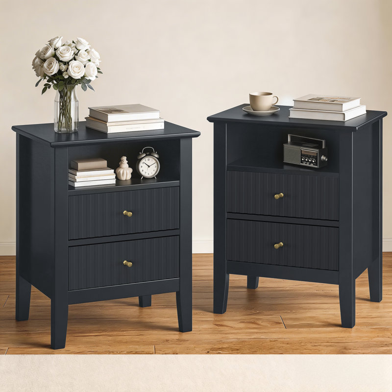 Philomena 2 Drawer Nightstand, Black without charge station