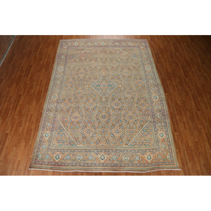 Tapis unique en laine vert années 1950 9 pi 2 po x 12 pi 7 po One-of-a-Kind