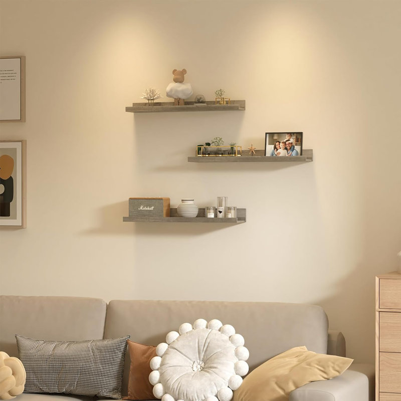 Floating Shelves Wall Mounted Set Of 3, Woodgrain Picture Ledge Shelf For Storage In Bedroom, Bathroom, Kitchen, Living Room, Office